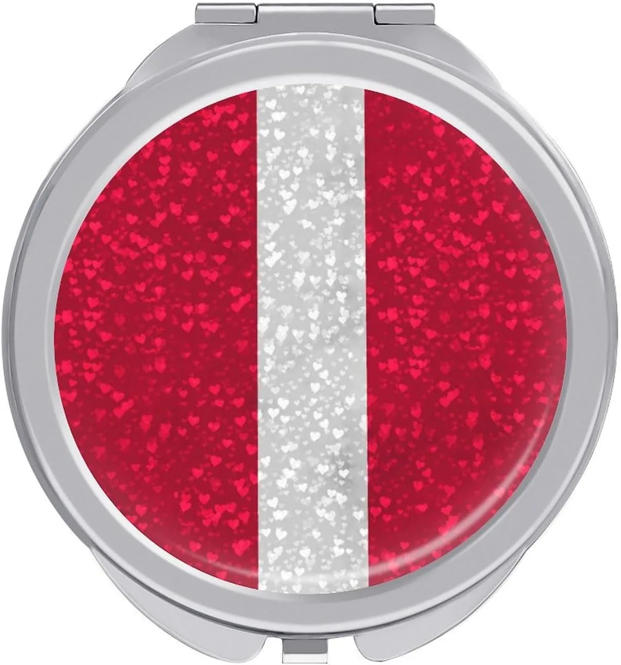 Glittering Heart Pattern Latvia Compact Mirror Pocket Mirror Portable Mini Makeup Mirror Handheld Double-Sided Magnifying