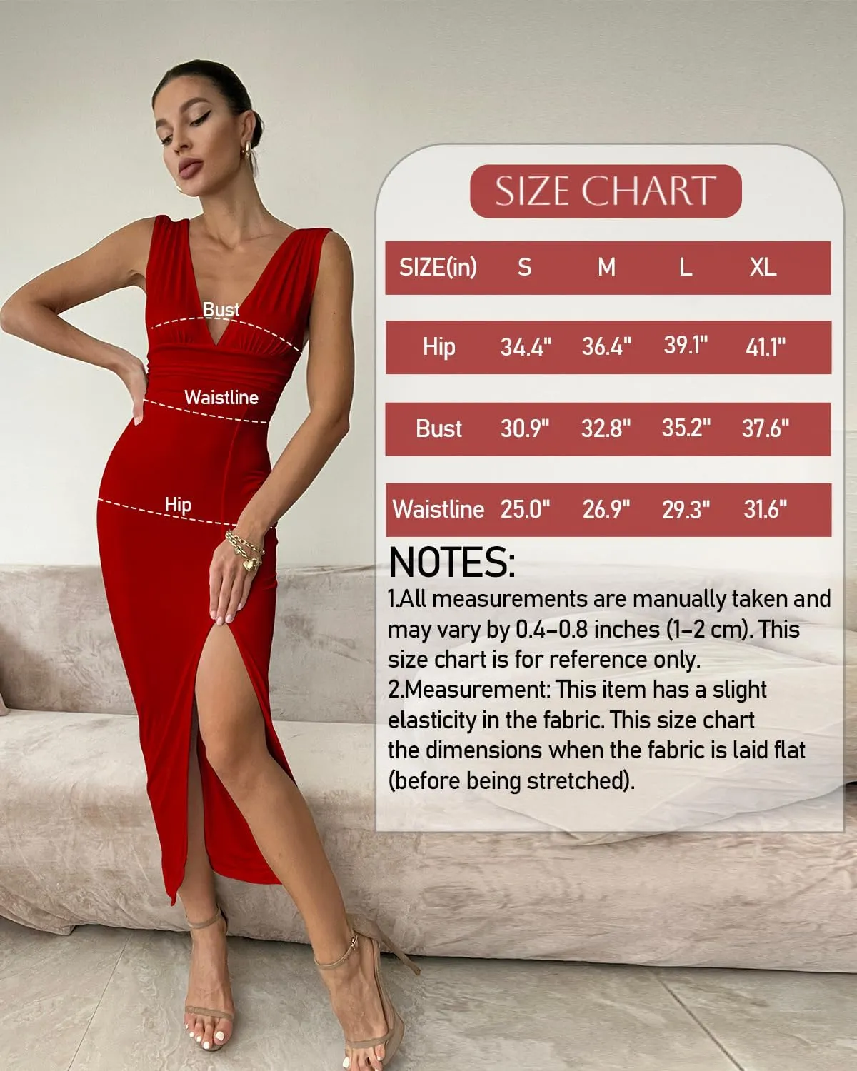 GOKATOSAU Women's Summer Plunge V Neck Sleeveless High Side Split Bodycon Long Dress