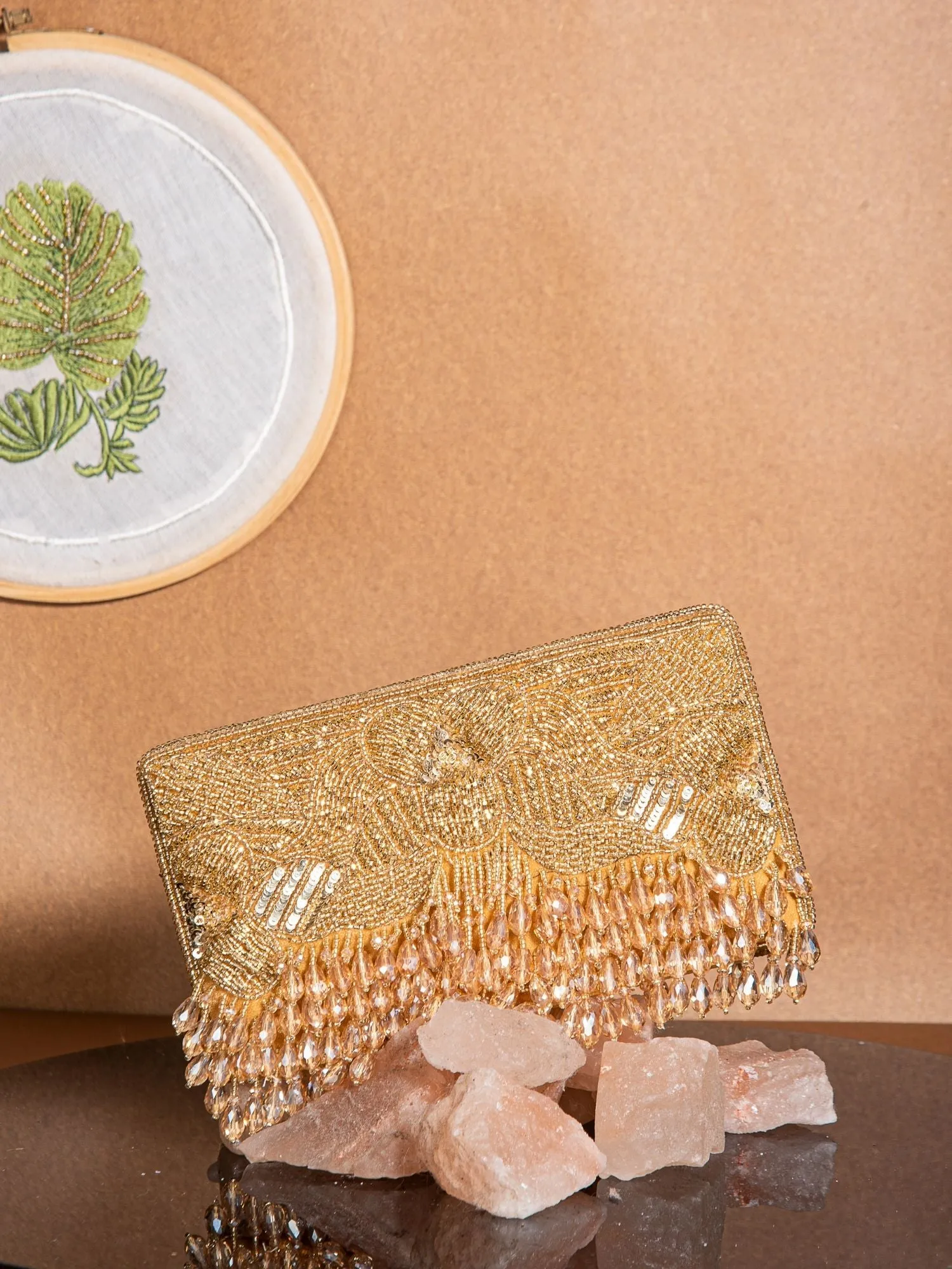 Golden Beaded Evening Clutch