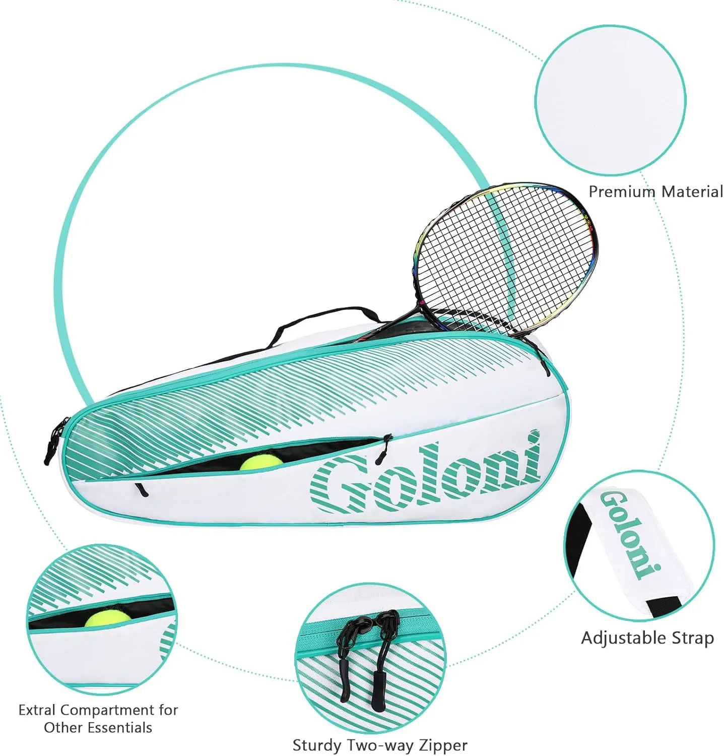 Goloni | 3 Racquet Tennis Bag, for Professional or Beginner Tennis Players, Rackets Cover Bag with Protective Pad & Lightweight | Unisex Design for Men, Women, Youth and Adults