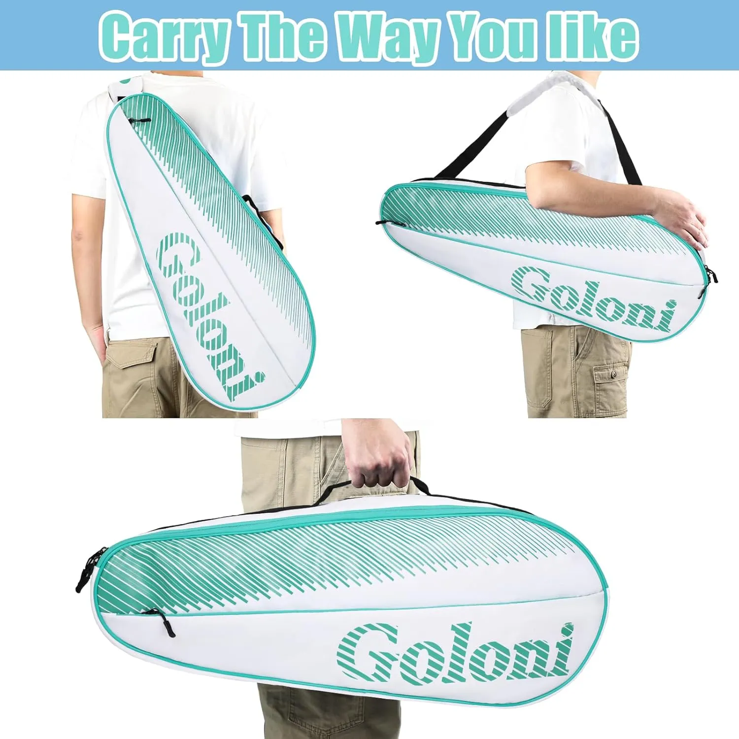 Goloni | 3 Racquet Tennis Bag, for Professional or Beginner Tennis Players, Rackets Cover Bag with Protective Pad & Lightweight | Unisex Design for Men, Women, Youth and Adults