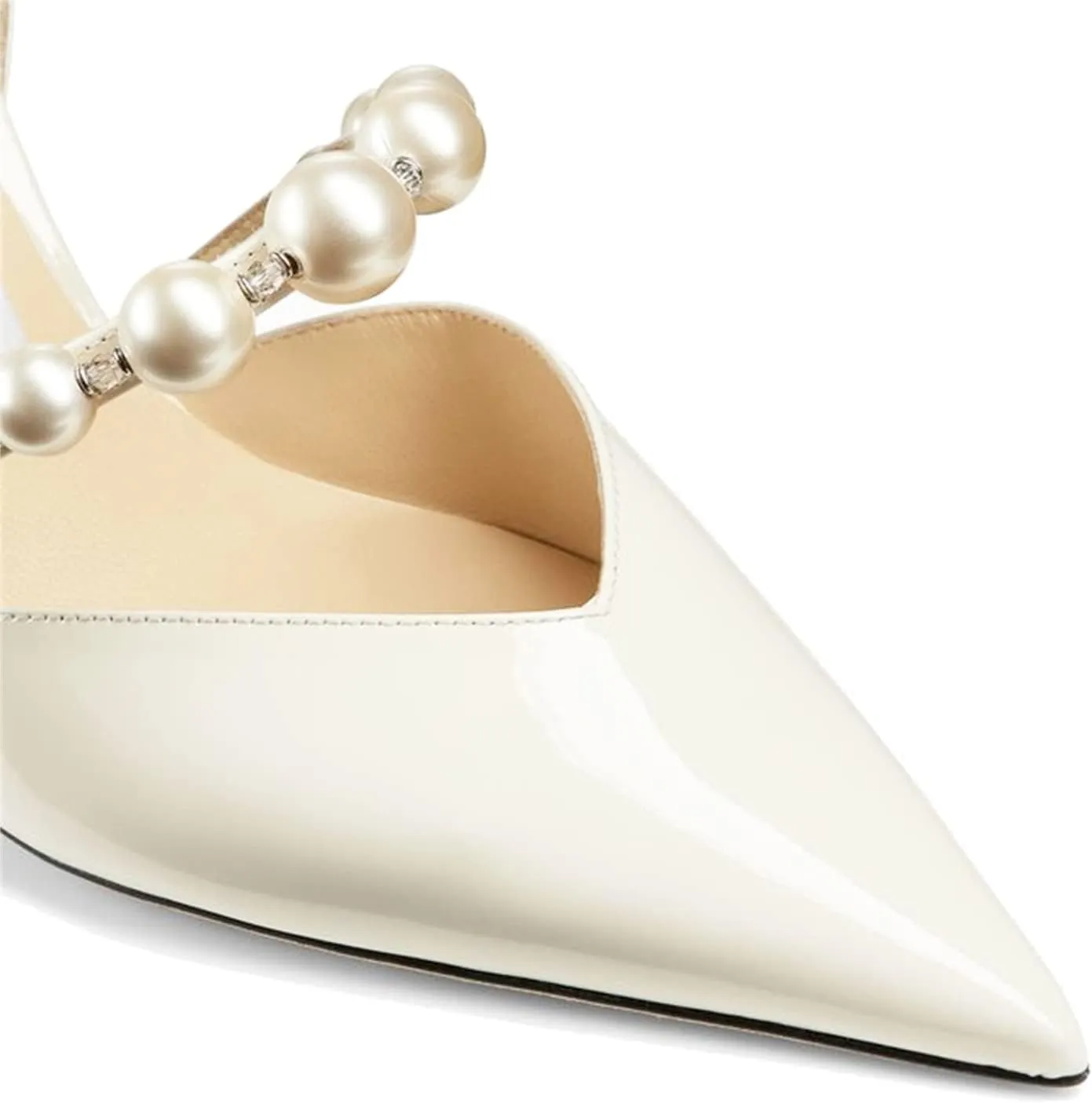 Goolita Closed Pointed Toe Stiletto High Heels Pearl Pumps for Women Patent Leather Party D'Orsay Pumps Wedding Evening Bride Shoes