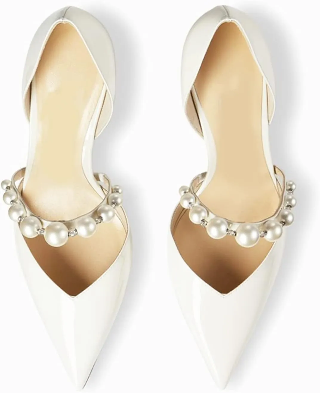 Goolita Closed Pointed Toe Stiletto High Heels Pearl Pumps for Women Patent Leather Party D'Orsay Pumps Wedding Evening Bride Shoes