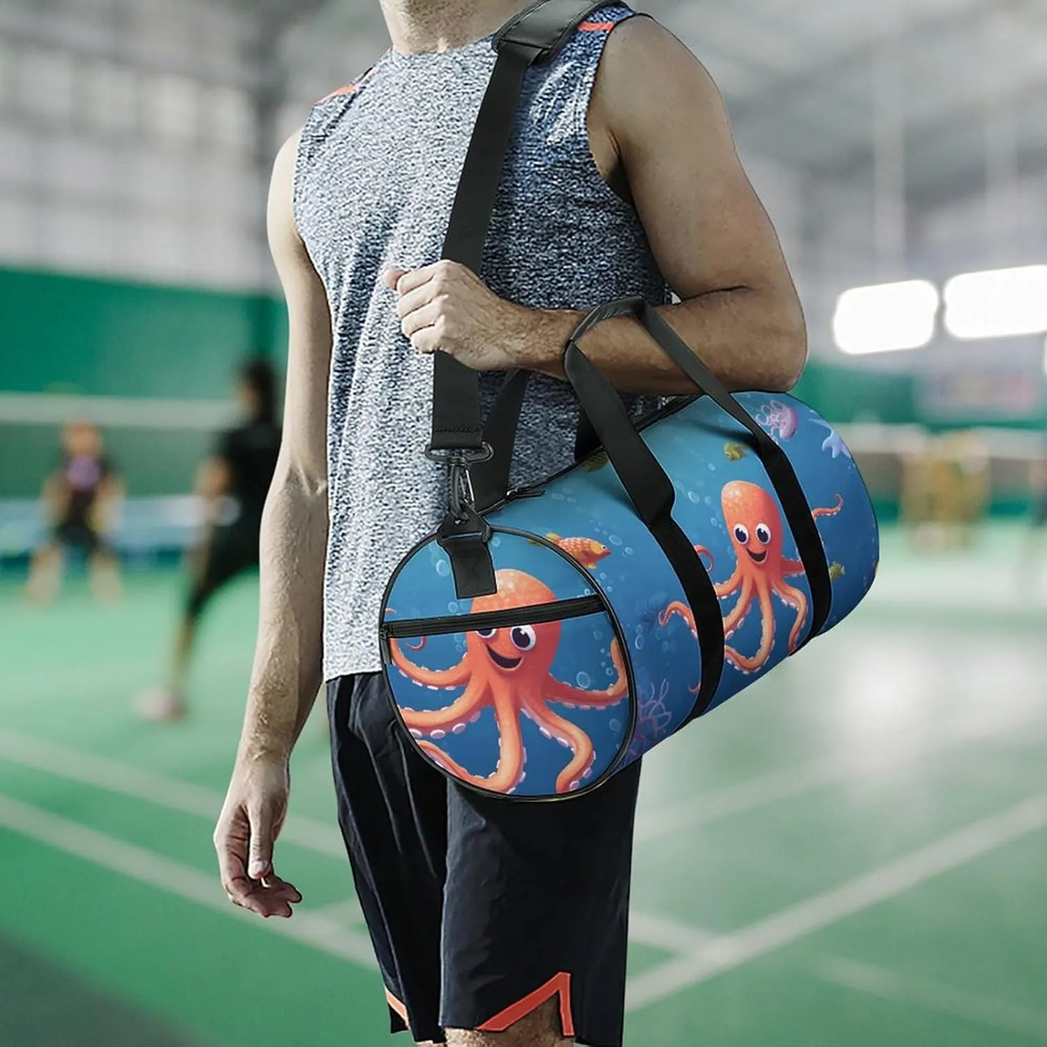 Gym Bag Cartoon Octopus Fish Duffel Bag for Men Women Overnight Bag with Shoe Compartment Workout Bags