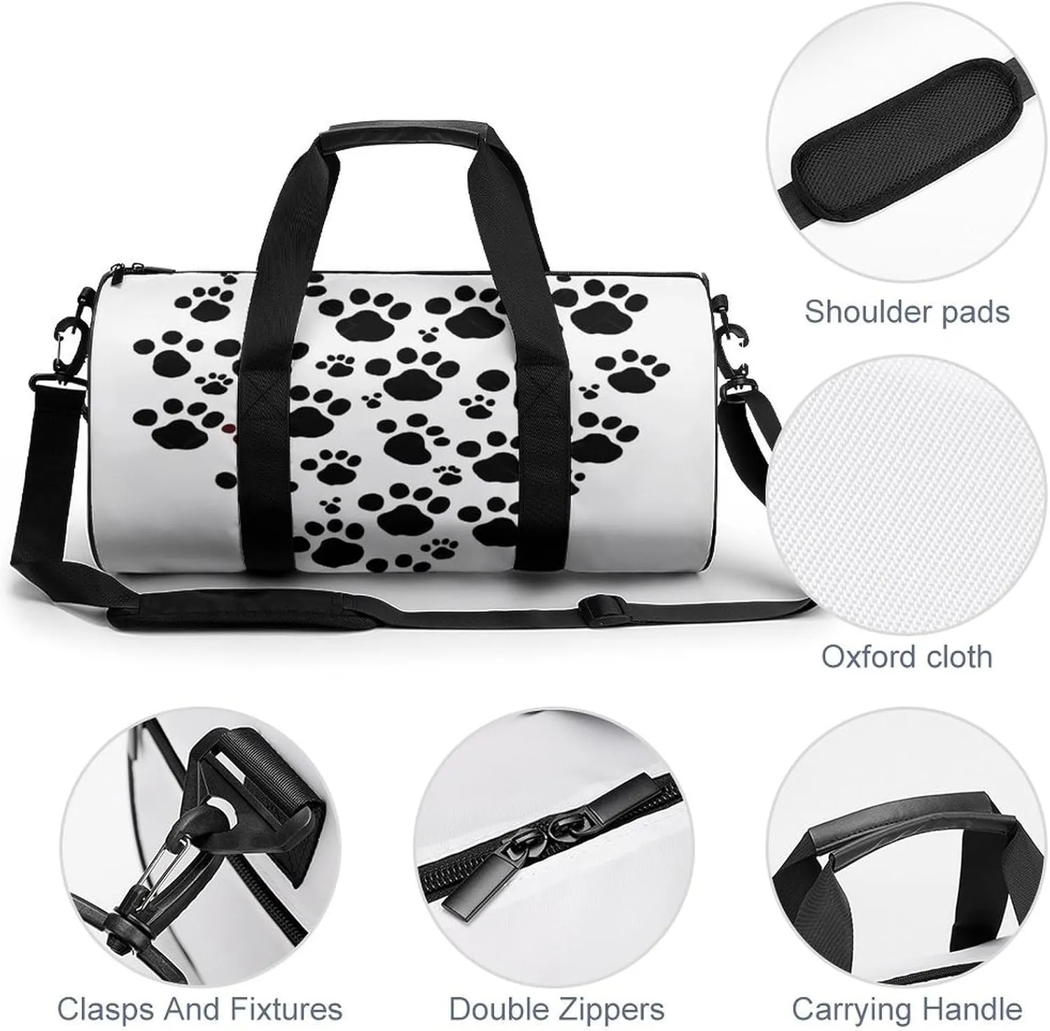 Gym Bag Dog Paw Print Love Heart Duffel Bag for Men Women Overnight Bag with Shoe Compartment Workout Bags