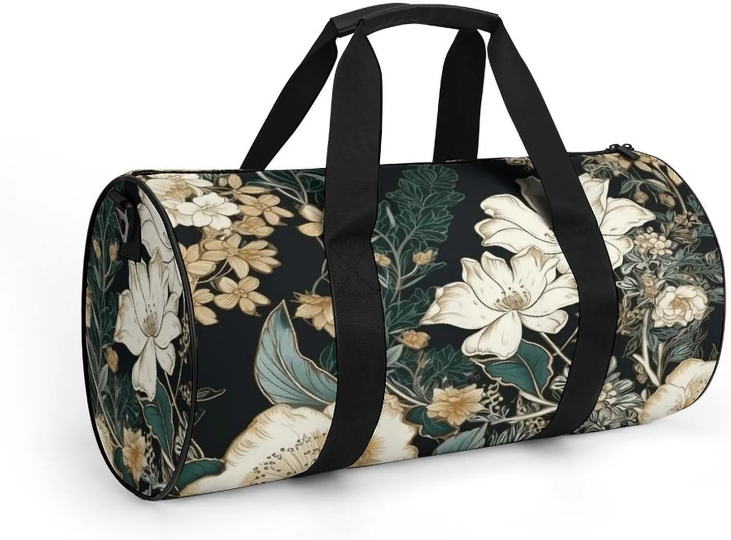 Gym Bag Flowers on Black Background Duffel Bag for Men Women Overnight Bag with Shoe Compartment Workout Bags
