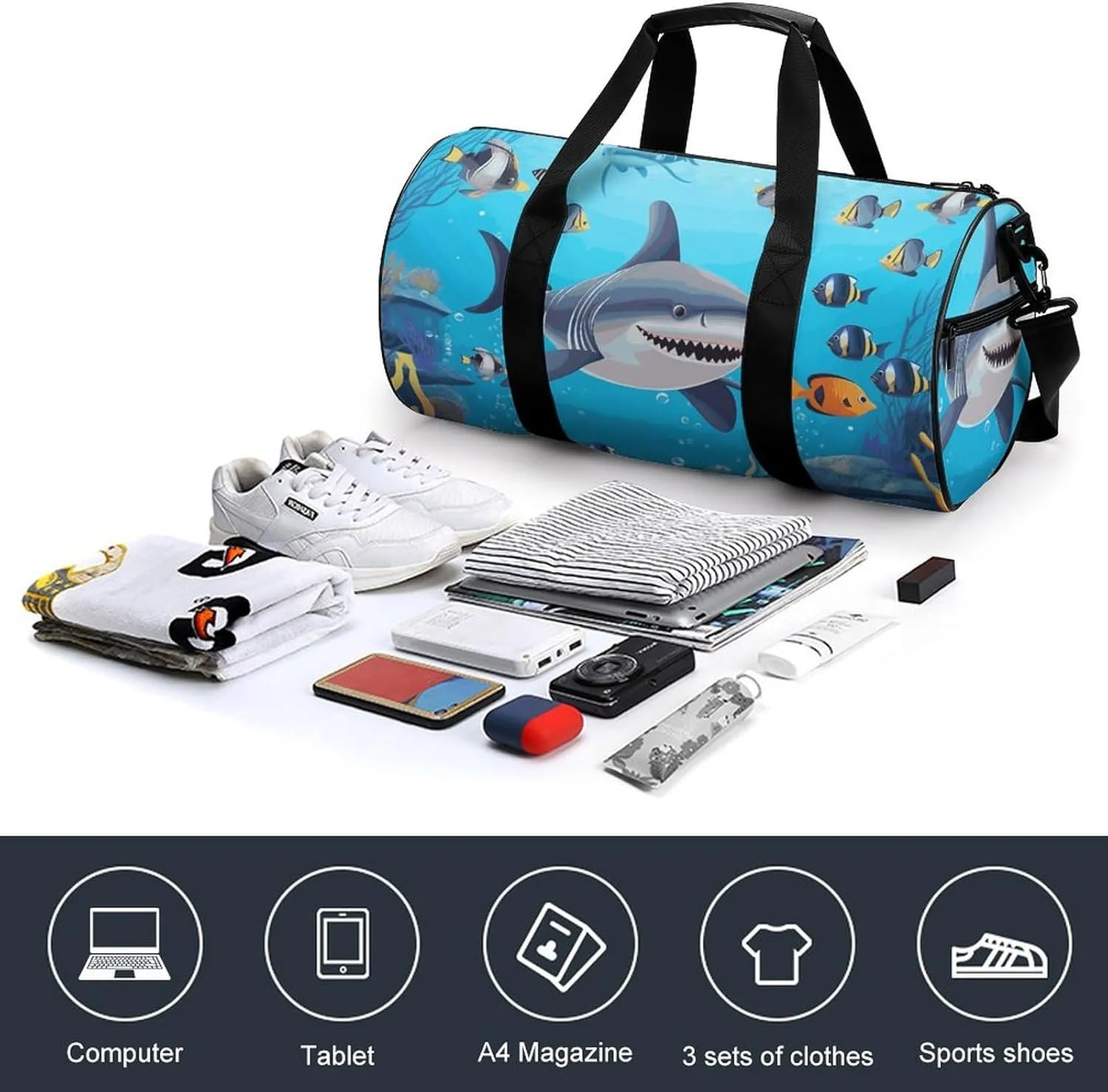Gym Bags Small Fish Ocean Theme Duffel Bag Overnight Bag with Shoe Compartment Carryon Bag for Men Women