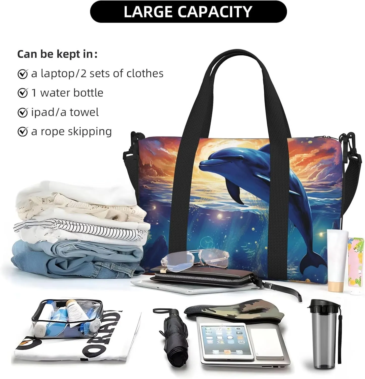 Gym Bags Small Starry Sky Ocean Dolphin Duffel Bag Overnight Bag with Shoe Compartment Carryon Bag for Men Women
