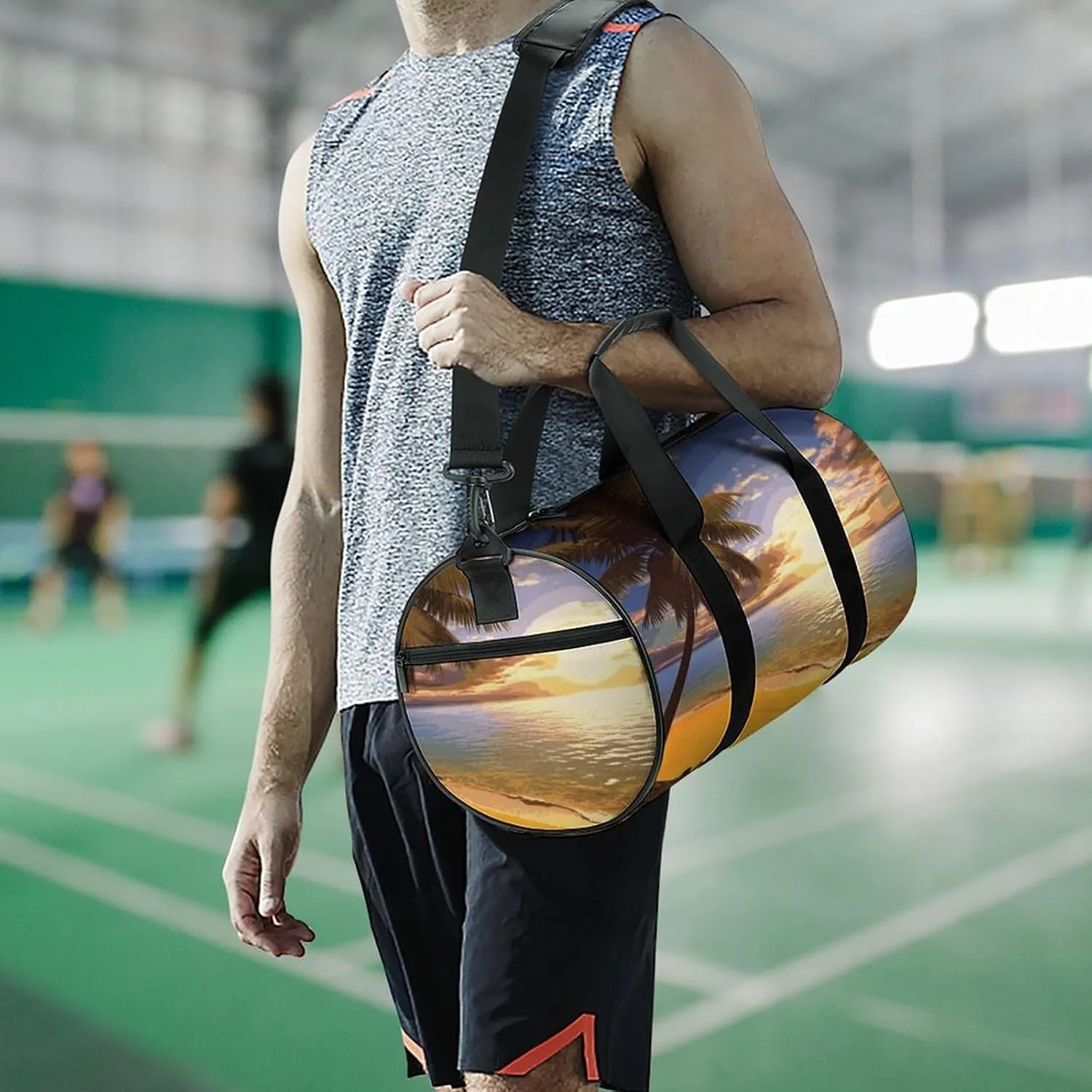 Gym Bags Small Sunset Palm Duffel Bag Overnight Bag with Shoe Compartment Carryon Bag for Men Women