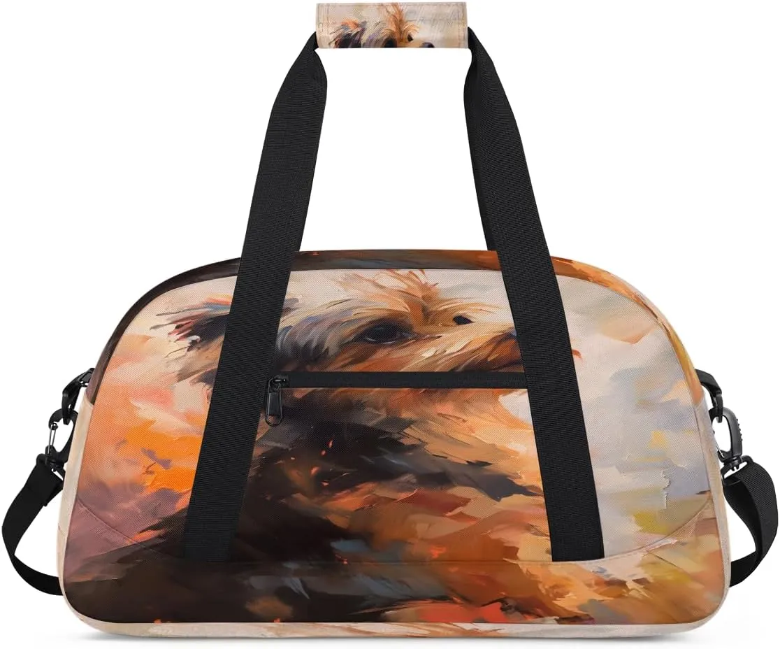 Hand Painted Puppy Kids Overnighter Duffel Bags for Boys, Carry-On Size Sports Gym Bag with Front Zipper Pocket for School Practice or Overnight Travel Weekender Sleepover Tote Bag