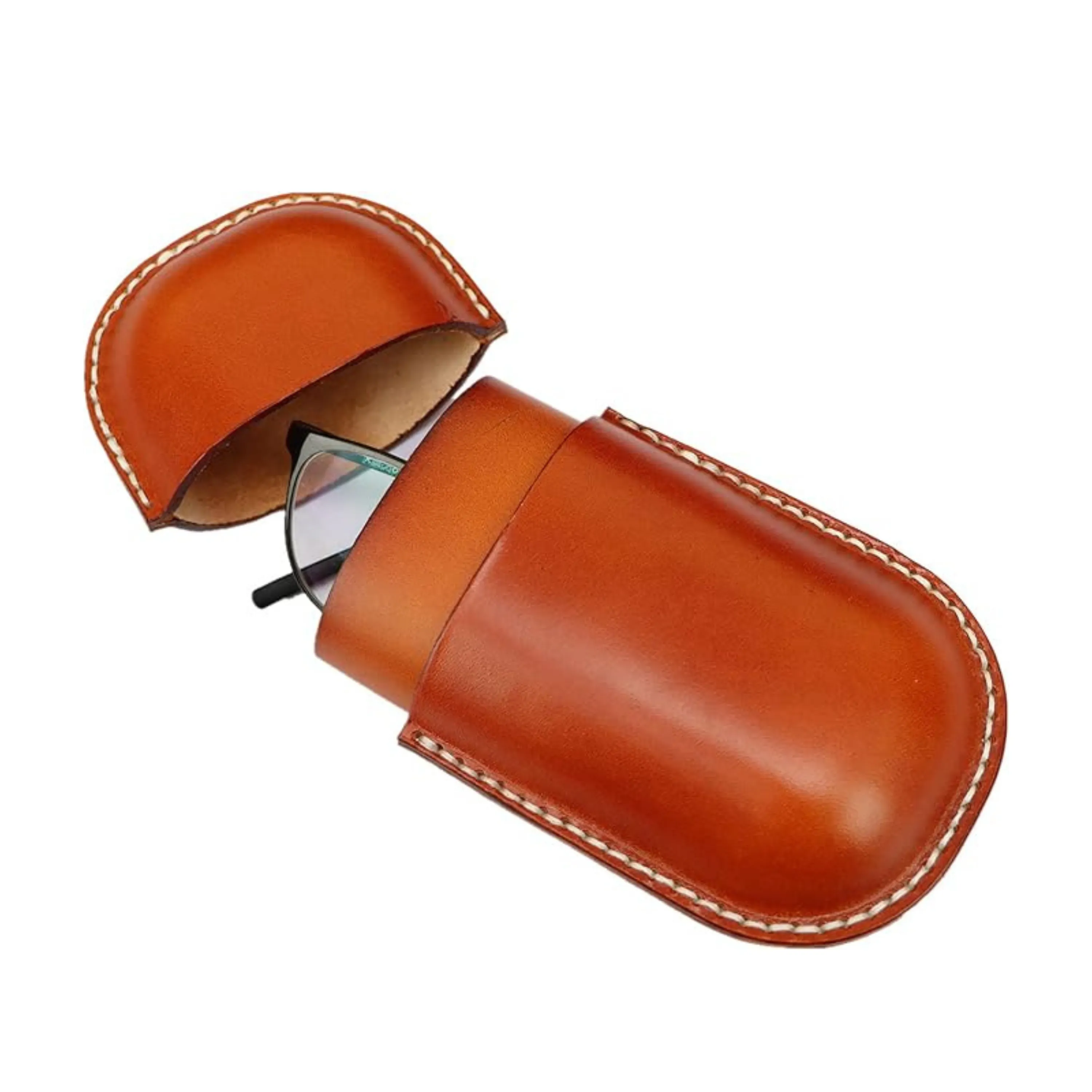 Handmade Leather Hard Shell Glasses Case for Stylish Eyewear Protection