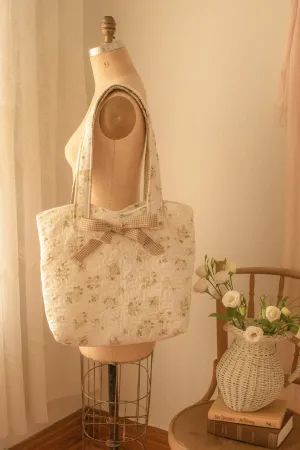 Handmade quilted large tote bag - gingham garden