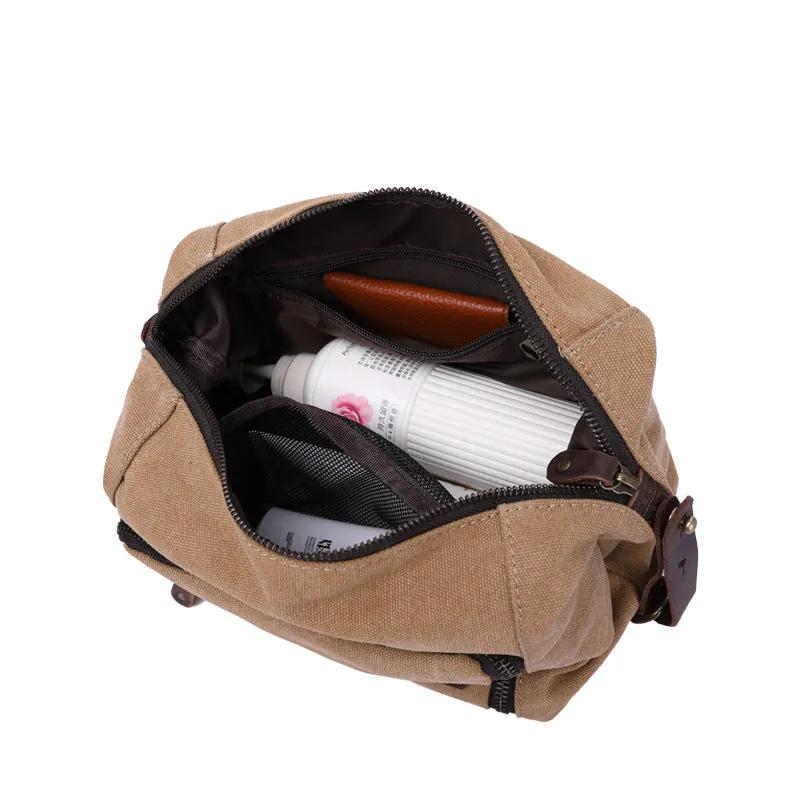 Handmade Vintage Plaid Zipper Canvas Toiletry Organizer for Men