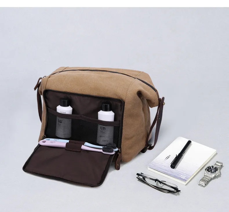 Handmade Vintage Plaid Zipper Canvas Toiletry Organizer for Men