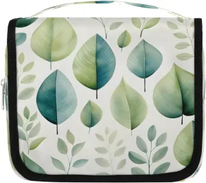 Hanging Travel Toiletry Bag Green Leaves Toiletry Bags with Hanging Hook Portable Cosmetic Bag Makeup Organizer for Travel Business Trip