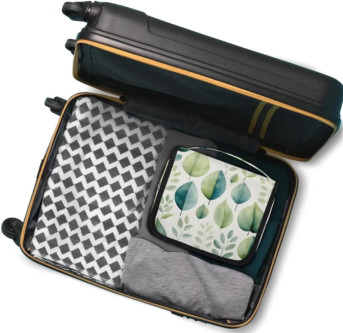 Hanging Travel Toiletry Bag Green Leaves Toiletry Bags with Hanging Hook Portable Cosmetic Bag Makeup Organizer for Travel Business Trip