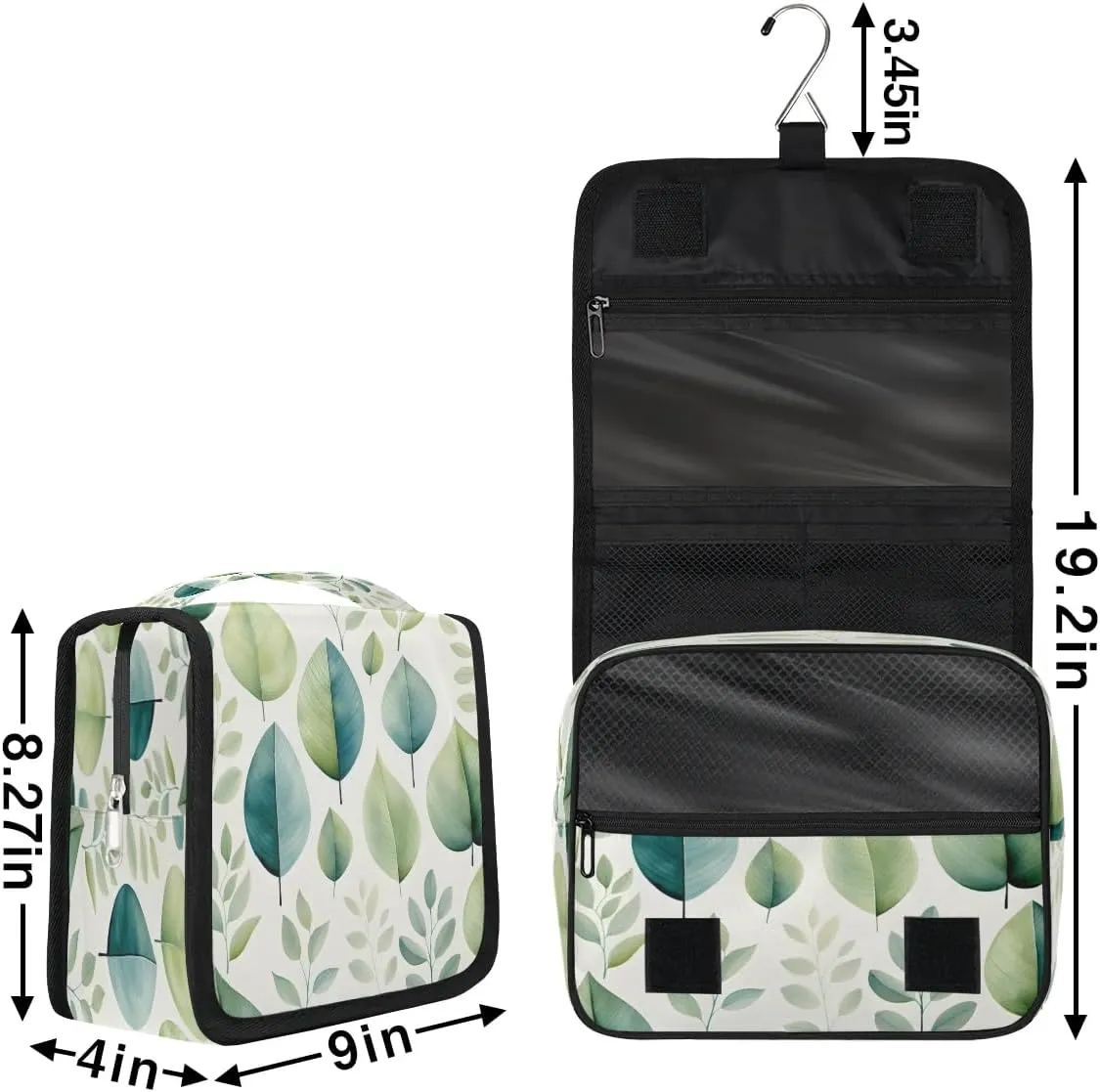 Hanging Travel Toiletry Bag Green Leaves Toiletry Bags with Hanging Hook Portable Cosmetic Bag Makeup Organizer for Travel Business Trip