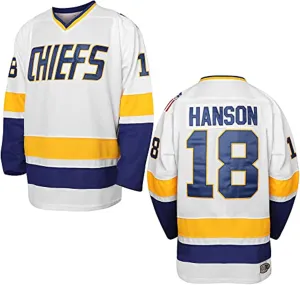 Hanson Brothers Hockey Jersey 16 Charlestown Chiefs 17 Jeff Slap Shot 18 Movie Hockey Jersey Blue White S-3XL
