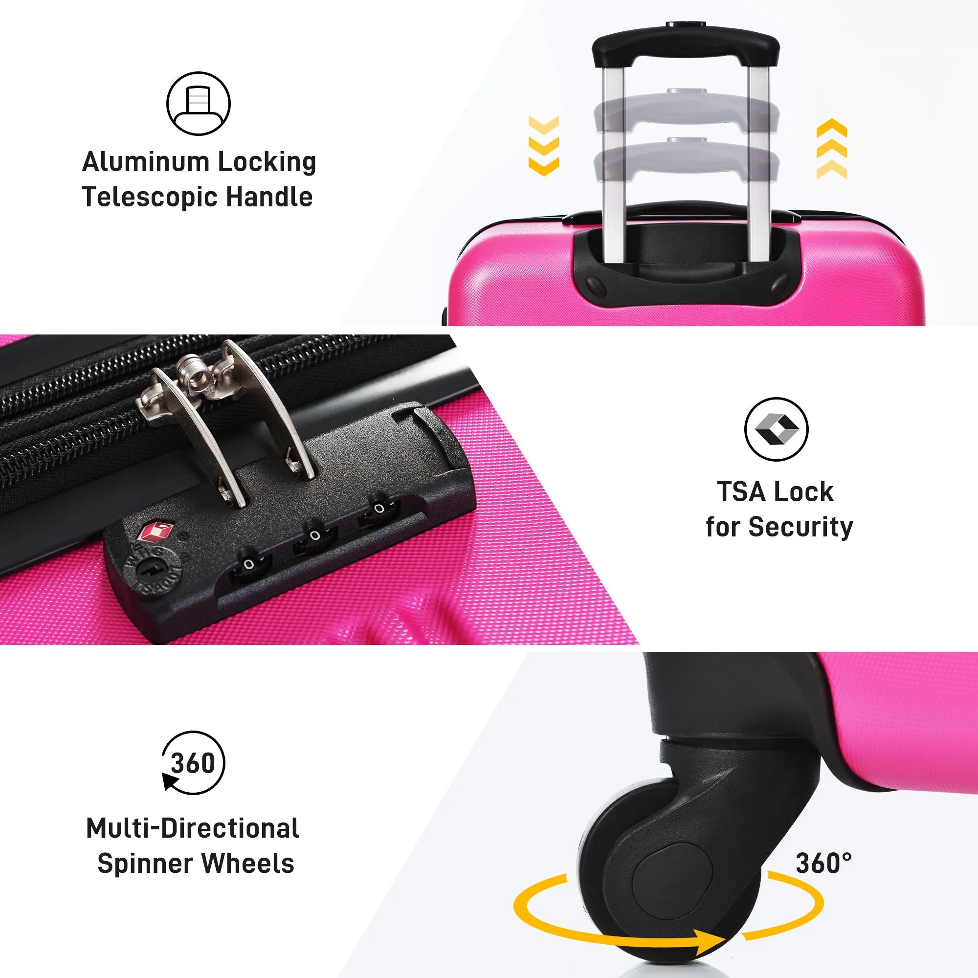 Hardshell Luggage Sets 2 Pieces   Bag Spinner Suitcase With Tsa Lock Lightweight 20" / 28" - Pink