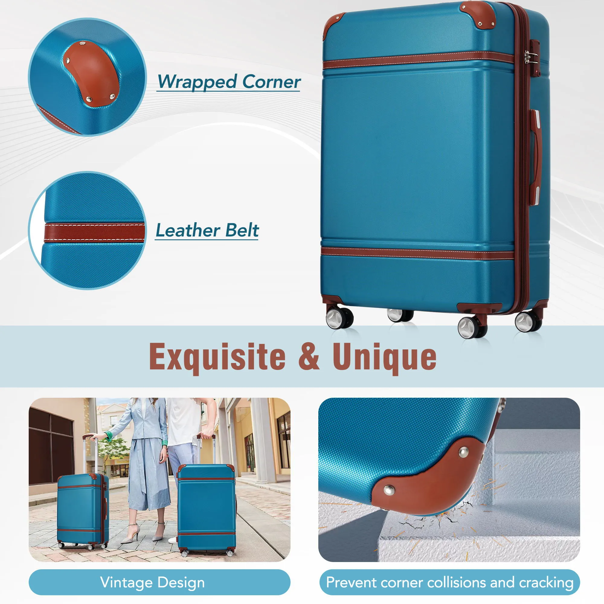 Hardshell Luggage With Tsa Lock, 28" Expandable Lightweight Suitcase With Spinner Wheels, Single Vintage Luggage