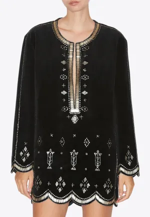 Helene Embroidered Mini Velvet Dress