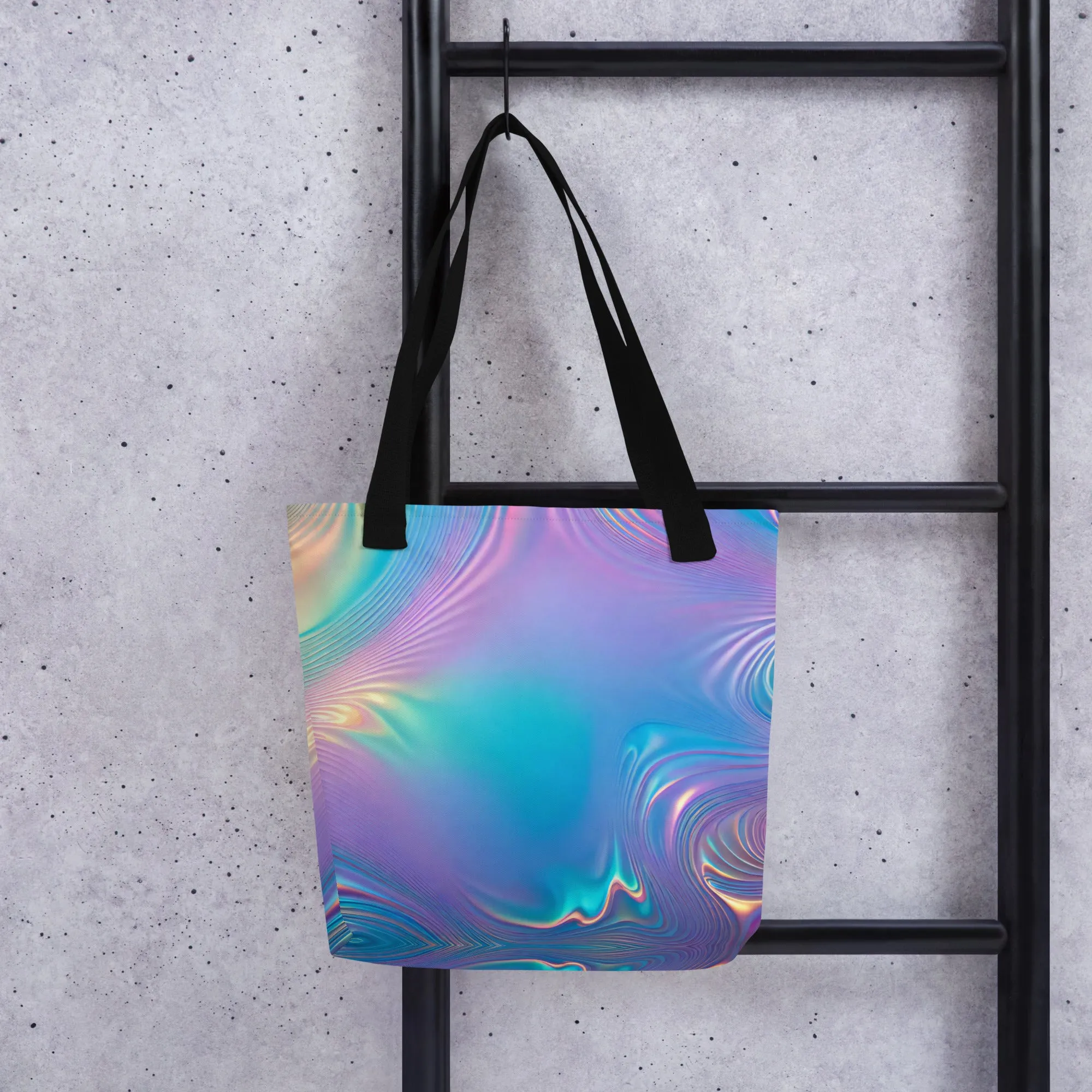 Holographic Neon Ripples All Over Print Tote Bag