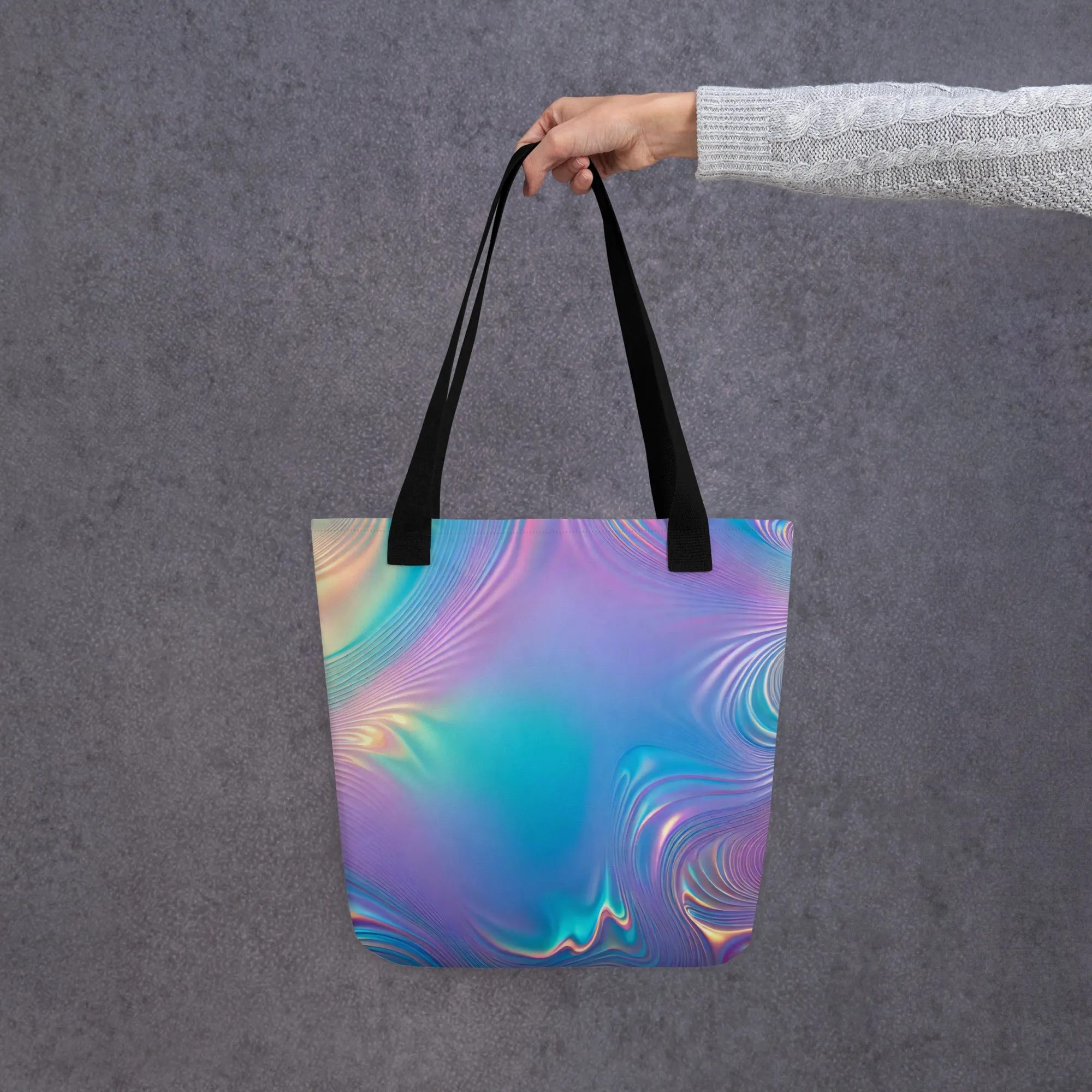 Holographic Neon Ripples All Over Print Tote Bag