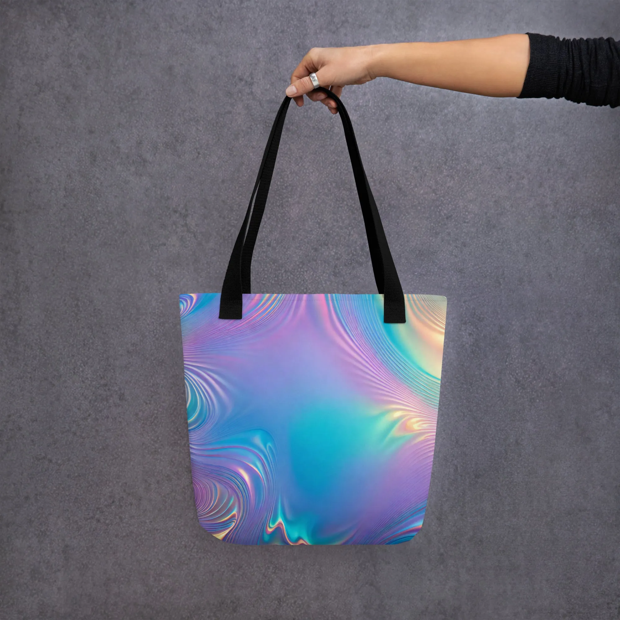 Holographic Neon Ripples All Over Print Tote Bag