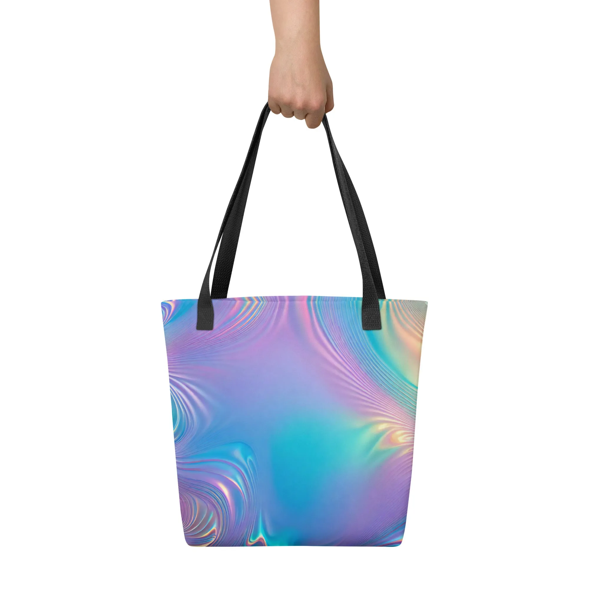Holographic Neon Ripples All Over Print Tote Bag