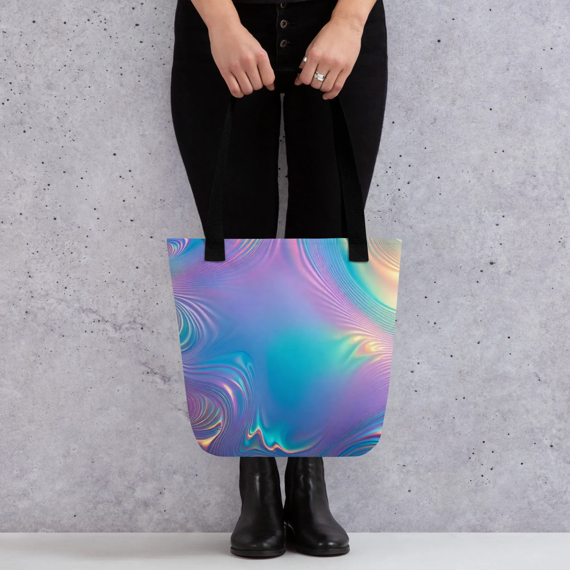 Holographic Neon Ripples All Over Print Tote Bag