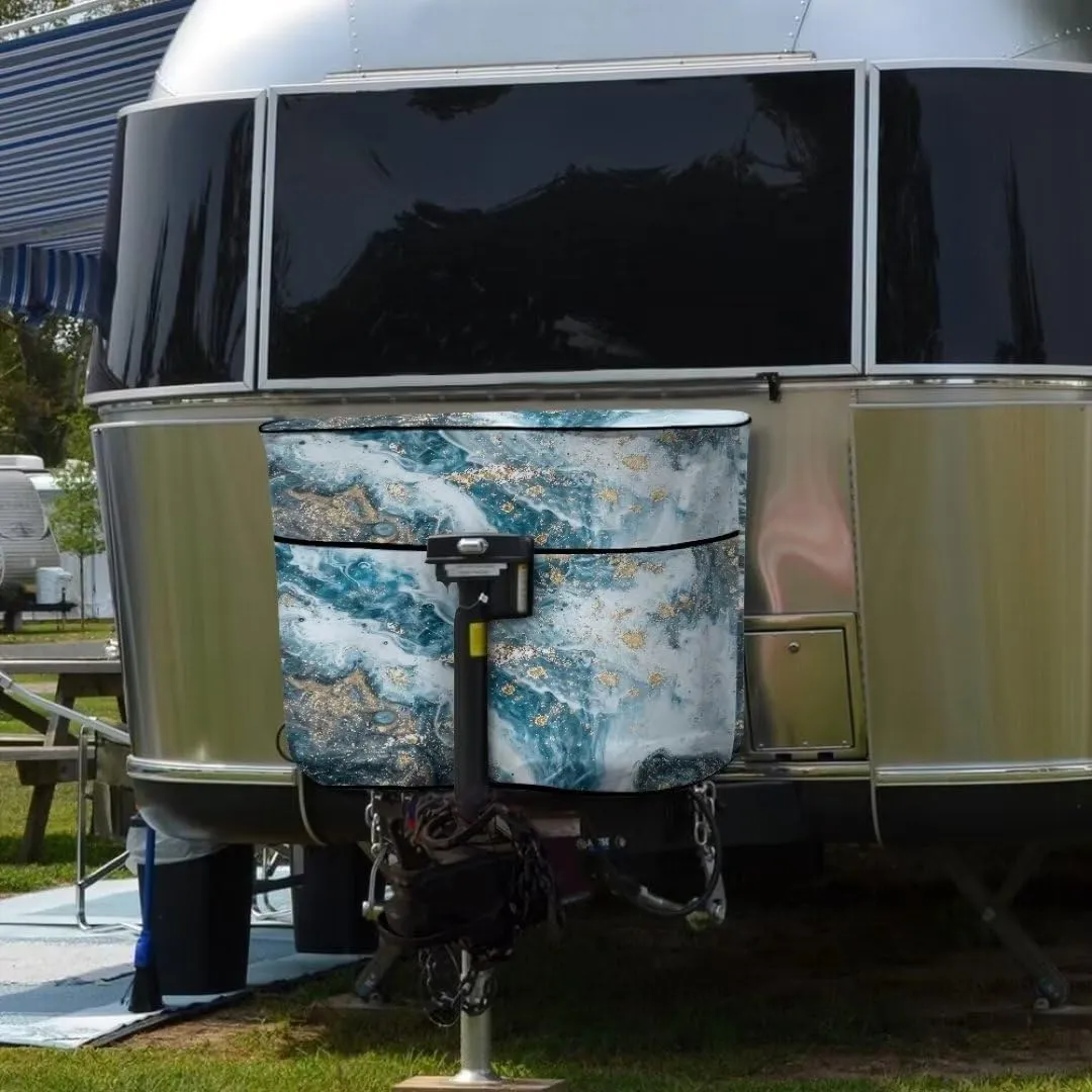 Horeset Blue Marble Print RV Propane Tank Cover for Double 30lb Tanks, Heavy Duty Cover for Travel Trailers and Campers