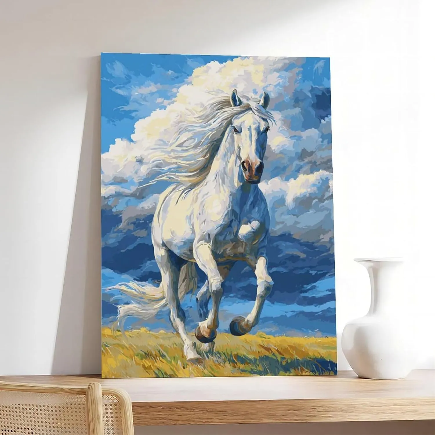 Horses Running on The Grassland Against The Background of Blue Sky Poster Prints Office Bathroom Room Decor Wall Art Aesthetic Canvas Paintings Unframe-style12x18inch(30x45cm)