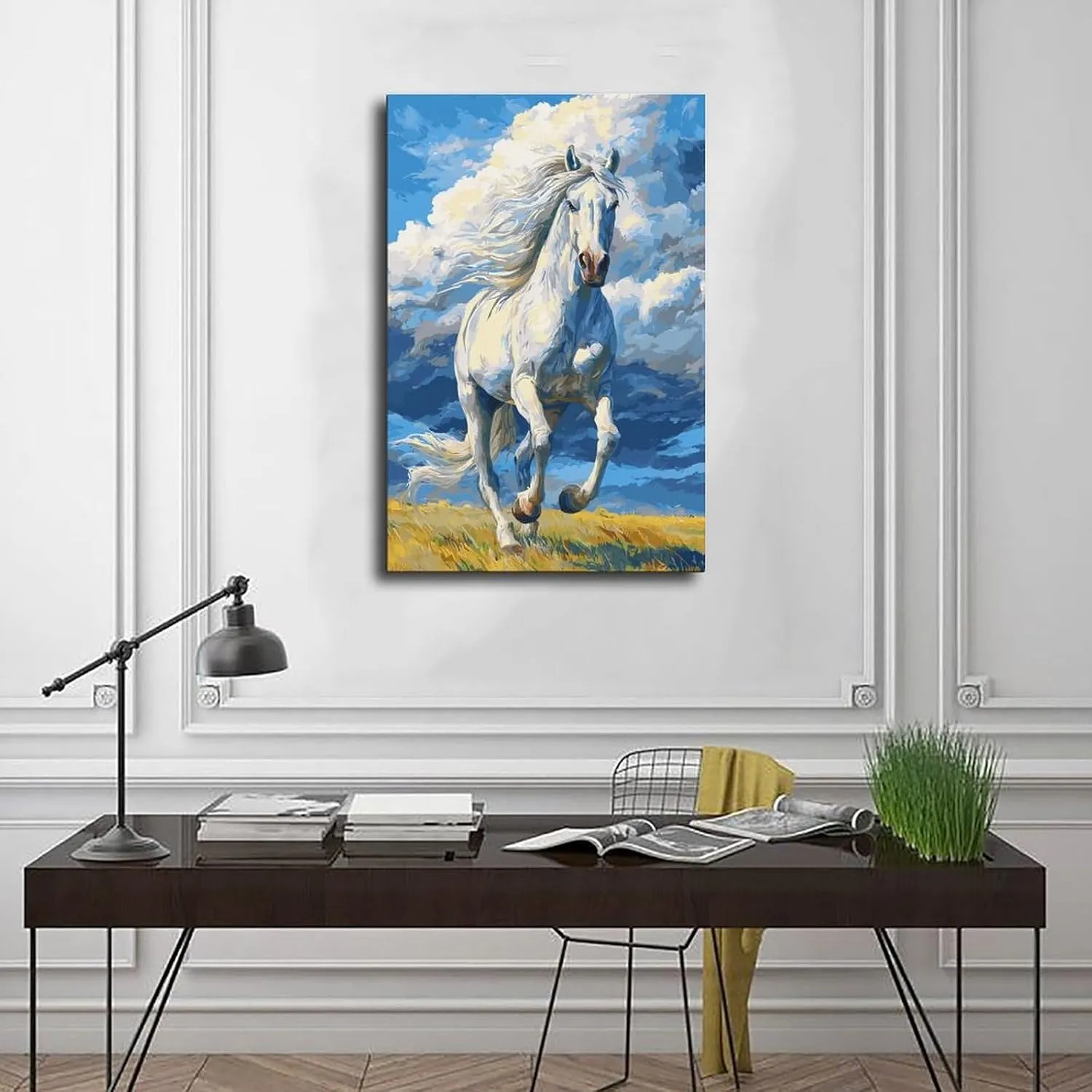 Horses Running on The Grassland Against The Background of Blue Sky Poster Prints Office Bathroom Room Decor Wall Art Aesthetic Canvas Paintings Unframe-style12x18inch(30x45cm)
