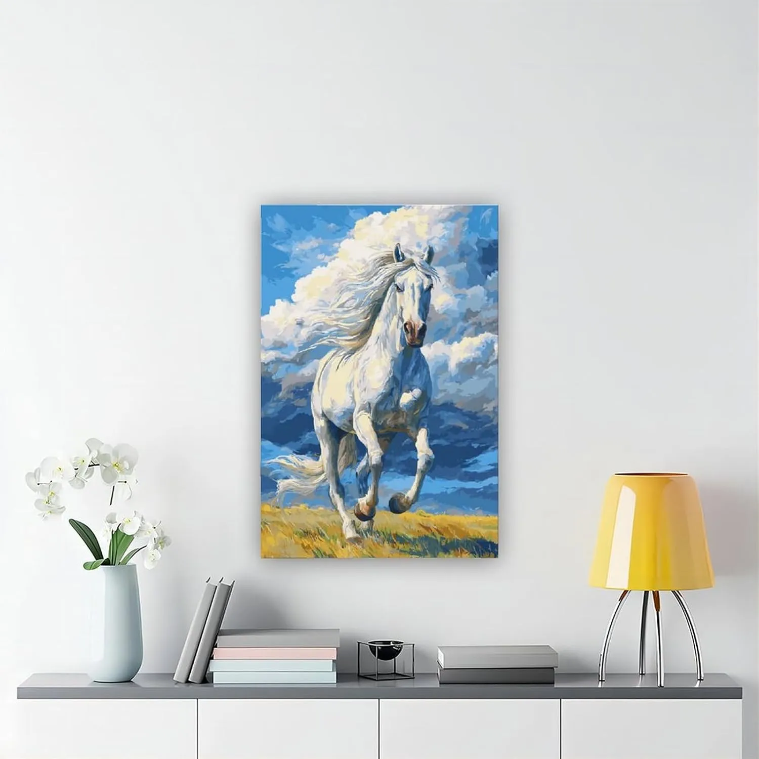 Horses Running on The Grassland Against The Background of Blue Sky Poster Prints Office Bathroom Room Decor Wall Art Aesthetic Canvas Paintings Unframe-style12x18inch(30x45cm)