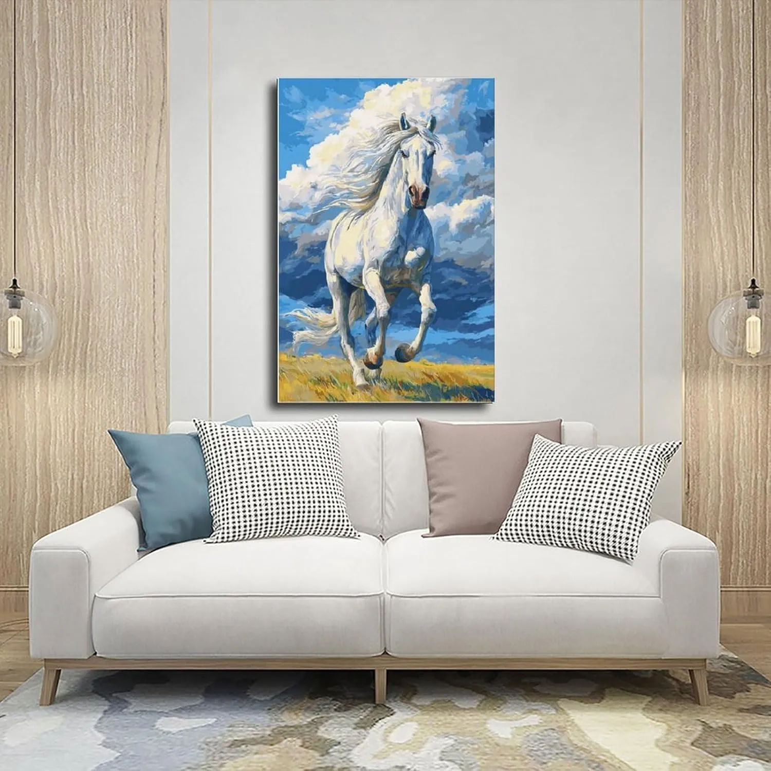 Horses Running on The Grassland Against The Background of Blue Sky Poster Prints Office Bathroom Room Decor Wall Art Aesthetic Canvas Paintings Unframe-style12x18inch(30x45cm)