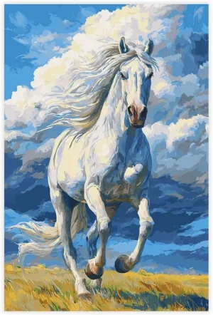 Horses Running on The Grassland Against The Background of Blue Sky Poster Prints Office Bathroom Room Decor Wall Art Aesthetic Canvas Paintings Unframe-style12x18inch(30x45cm)