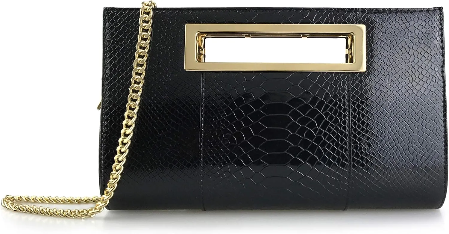 HOXIS Classic Crocodile Pattern Faux Leather Metal Grip Cut it out Clutch