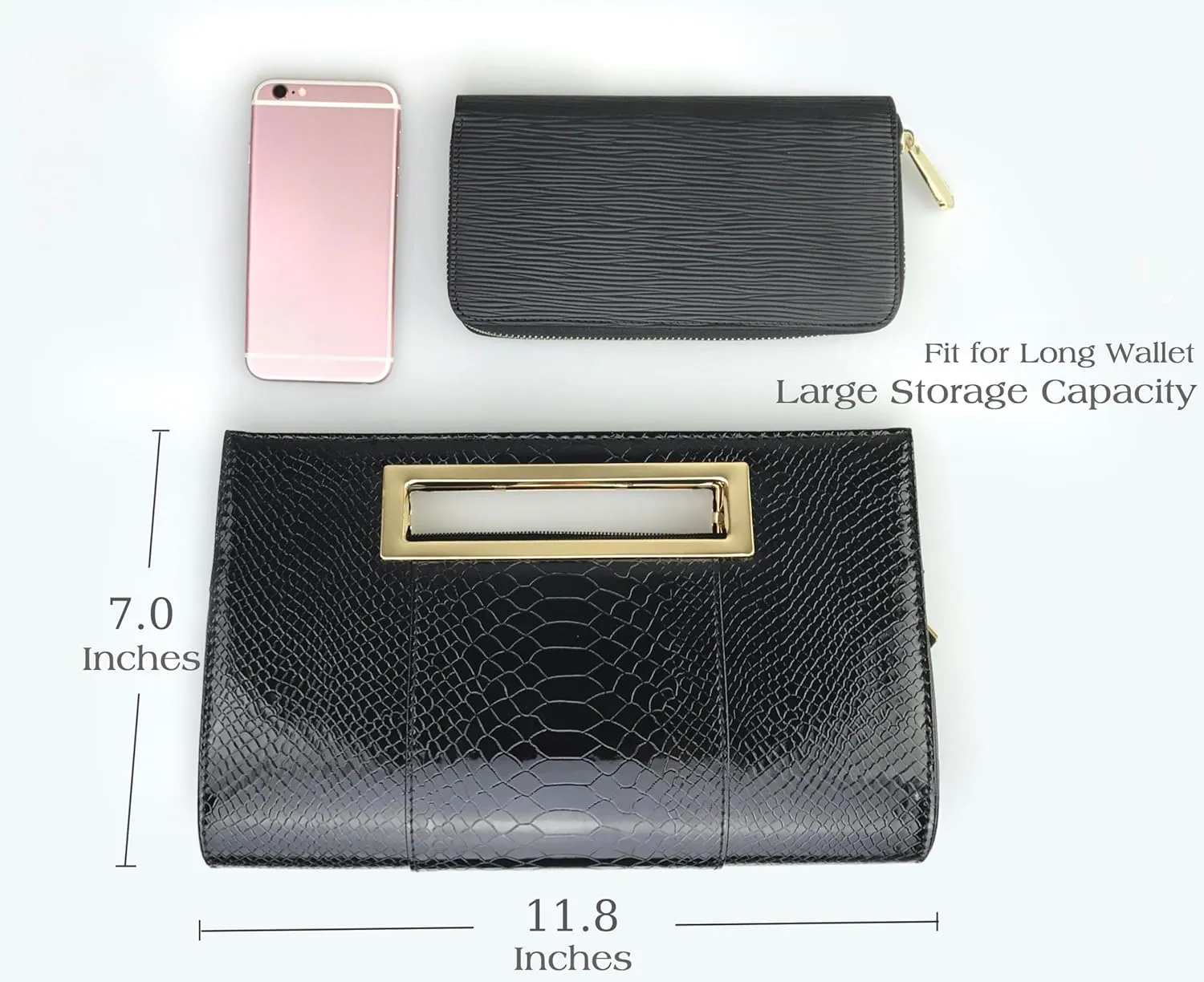 HOXIS Classic Crocodile Pattern Faux Leather Metal Grip Cut it out Clutch