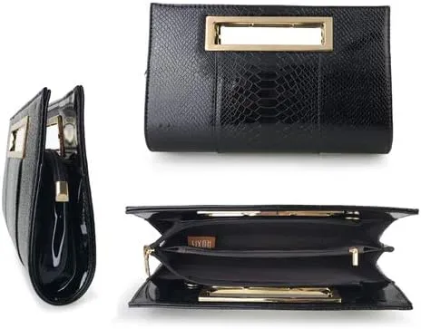 HOXIS Classic Crocodile Pattern Faux Leather Metal Grip Cut it out Clutch