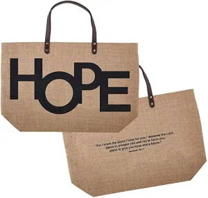 Huge HOPE Religious Quote Jute Beach Tote Bag Shopping Gym Market Weekend Travel