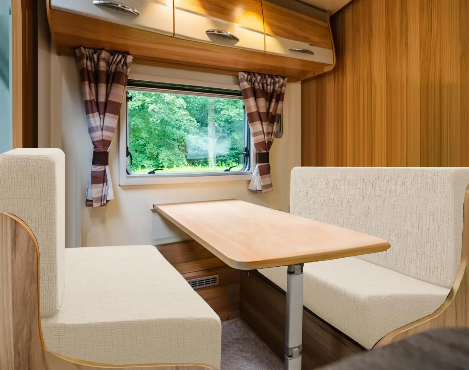 H.VERSAILTEX 100% Waterproof RV Dinette Cushion Covers Stretch Camper Cushion Covers RV Loveseat Cover Furniture Protector for Travel Trailer Crizzle Pattern (2 Backrest Cover & 2 Bench Cover, Ivory)