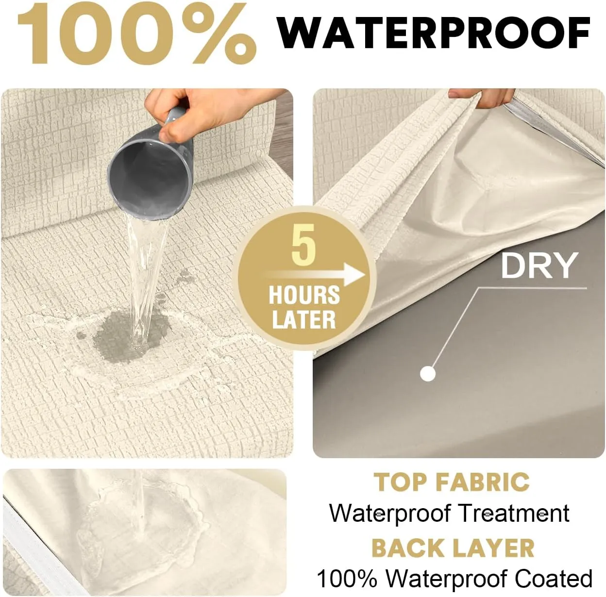 H.VERSAILTEX 100% Waterproof RV Dinette Cushion Covers Stretch Camper Cushion Covers RV Loveseat Cover Furniture Protector for Travel Trailer Crizzle Pattern (2 Backrest Cover & 2 Bench Cover, Ivory)