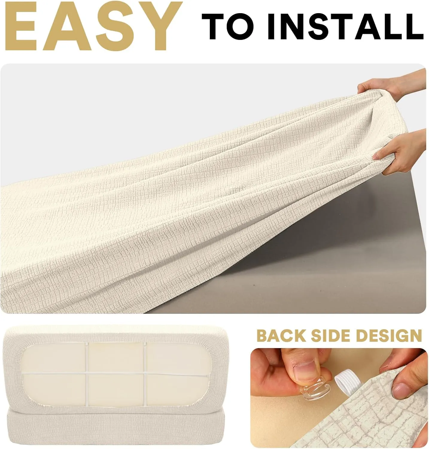 H.VERSAILTEX 100% Waterproof RV Dinette Cushion Covers Stretch Camper Cushion Covers RV Loveseat Cover Furniture Protector for Travel Trailer Crizzle Pattern (2 Backrest Cover & 2 Bench Cover, Ivory)