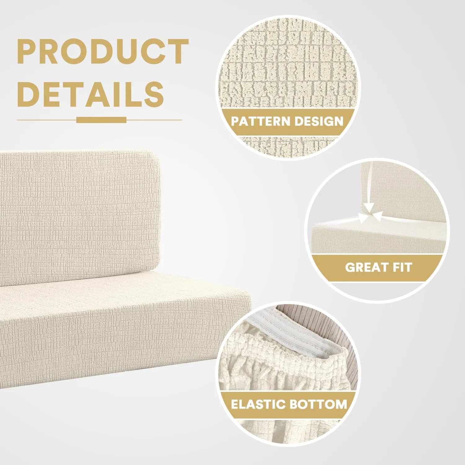 H.VERSAILTEX 100% Waterproof RV Dinette Cushion Covers Stretch Camper Cushion Covers RV Loveseat Cover Furniture Protector for Travel Trailer Crizzle Pattern (2 Backrest Cover & 2 Bench Cover, Ivory)