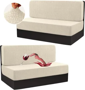 H.VERSAILTEX 100% Waterproof RV Dinette Cushion Covers Stretch Camper Cushion Covers RV Loveseat Cover Furniture Protector for Travel Trailer Crizzle Pattern (2 Backrest Cover & 2 Bench Cover, Ivory)