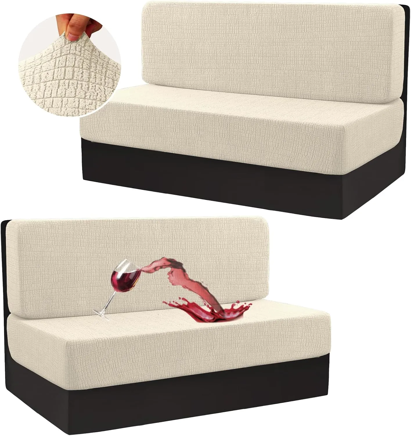 H.VERSAILTEX 100% Waterproof RV Dinette Cushion Covers Stretch Camper Cushion Covers RV Loveseat Cover Furniture Protector for Travel Trailer Crizzle Pattern (2 Backrest Cover & 2 Bench Cover, Ivory)