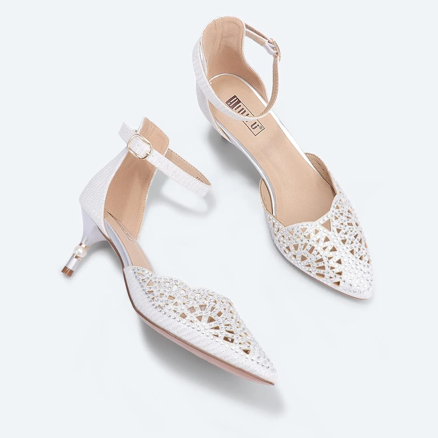 IDIFU Women's IN2 Candice Wedding Rhinestones Sequins Low Kitten Heels Pumps Dress Evening Shoes for Women Bridal Bride
