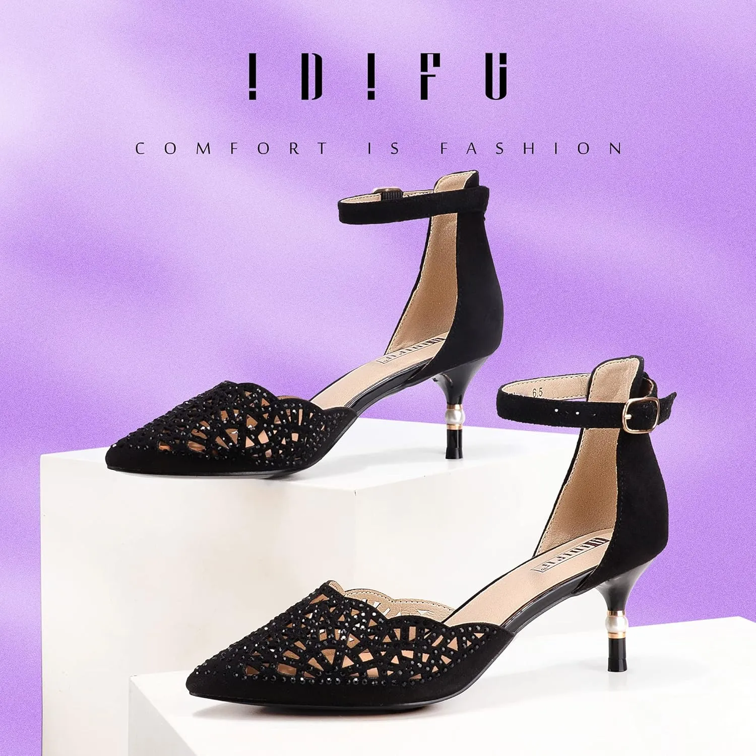 IDIFU Women's IN2 Candice Wedding Rhinestones Sequins Low Kitten Heels Pumps Dress Evening Shoes for Women Bridal Bride