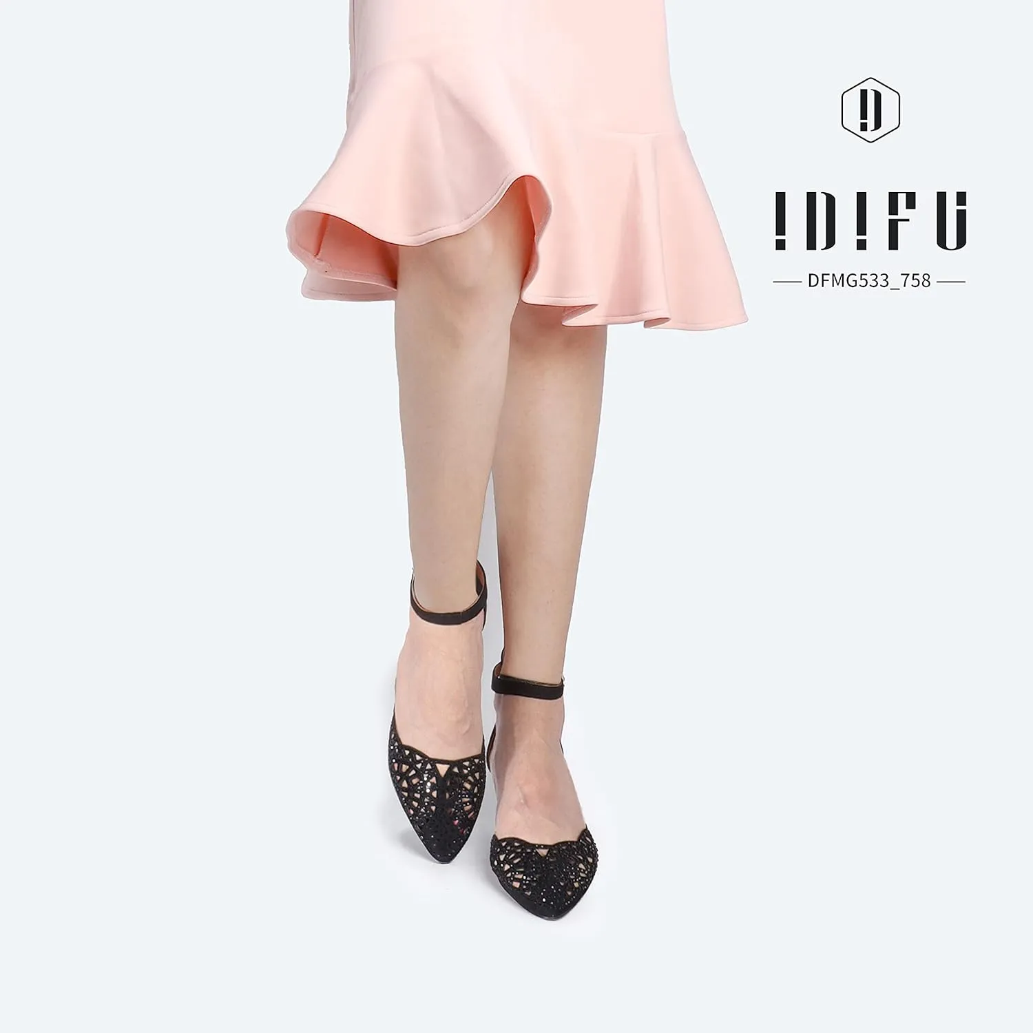 IDIFU Women's IN2 Candice Wedding Rhinestones Sequins Low Kitten Heels Pumps Dress Evening Shoes for Women Bridal Bride
