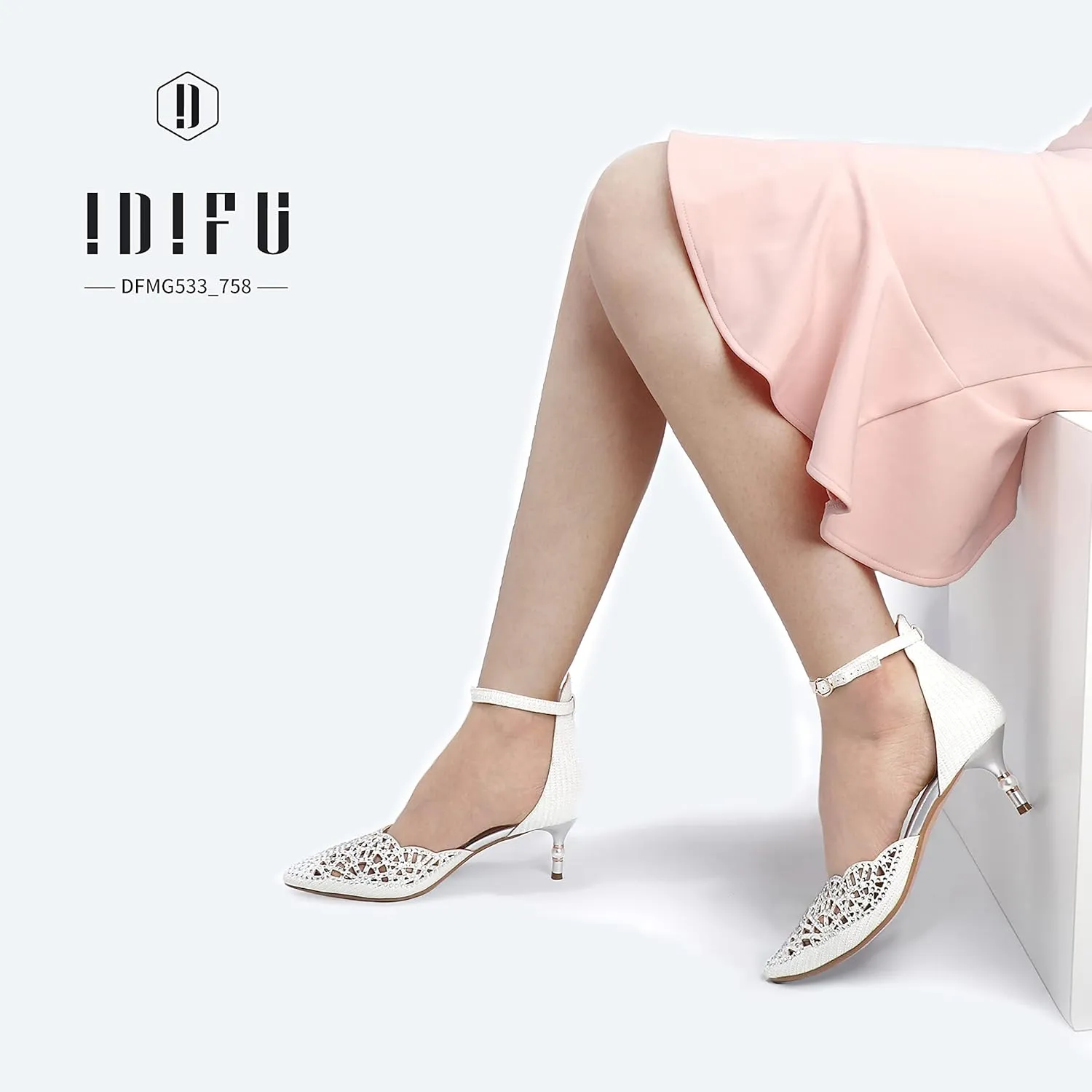 IDIFU Women's IN2 Candice Wedding Rhinestones Sequins Low Kitten Heels Pumps Dress Evening Shoes for Women Bridal Bride